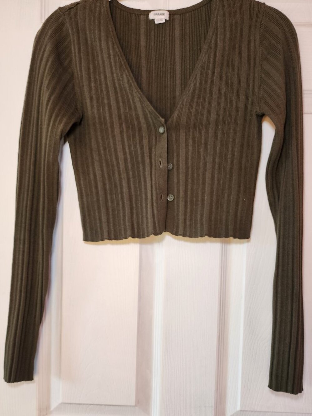 Olive Green Button Down Cropped Cardigan